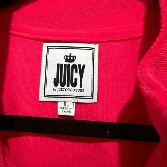 JUICY COUTURE WATERMELON RED COTTON TERRY CLOTH TRACK STYLE ZIP UP JACKET LG - Picture 4 of 5